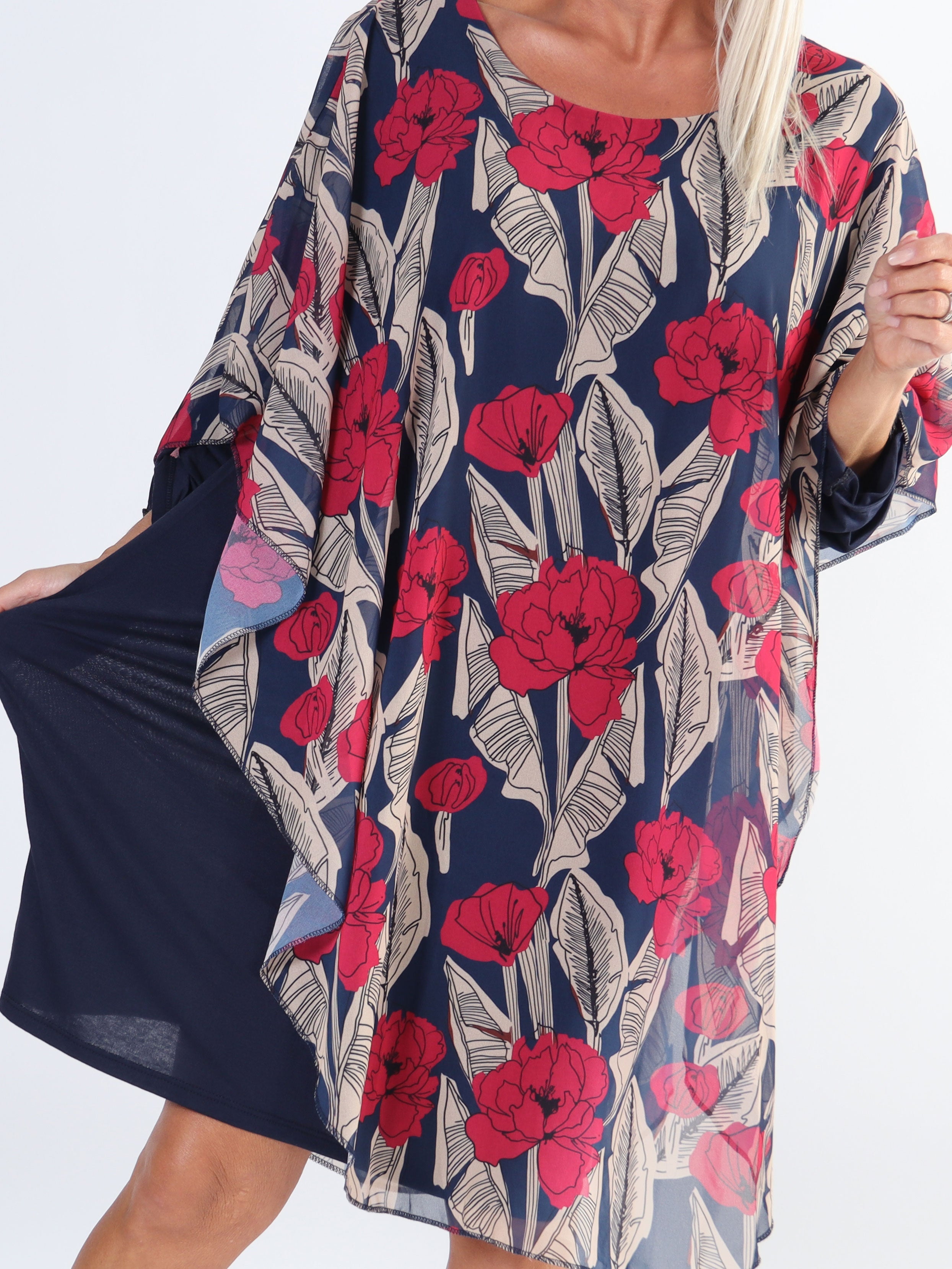 Kenya Feather Long Sleeve - Plus size tunikaklänning med chiffonglager
